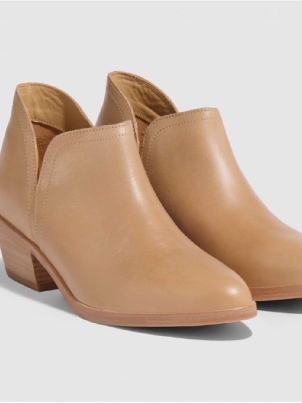 Nisolo Mia Light Brown Leather Cutout Ankle Booties